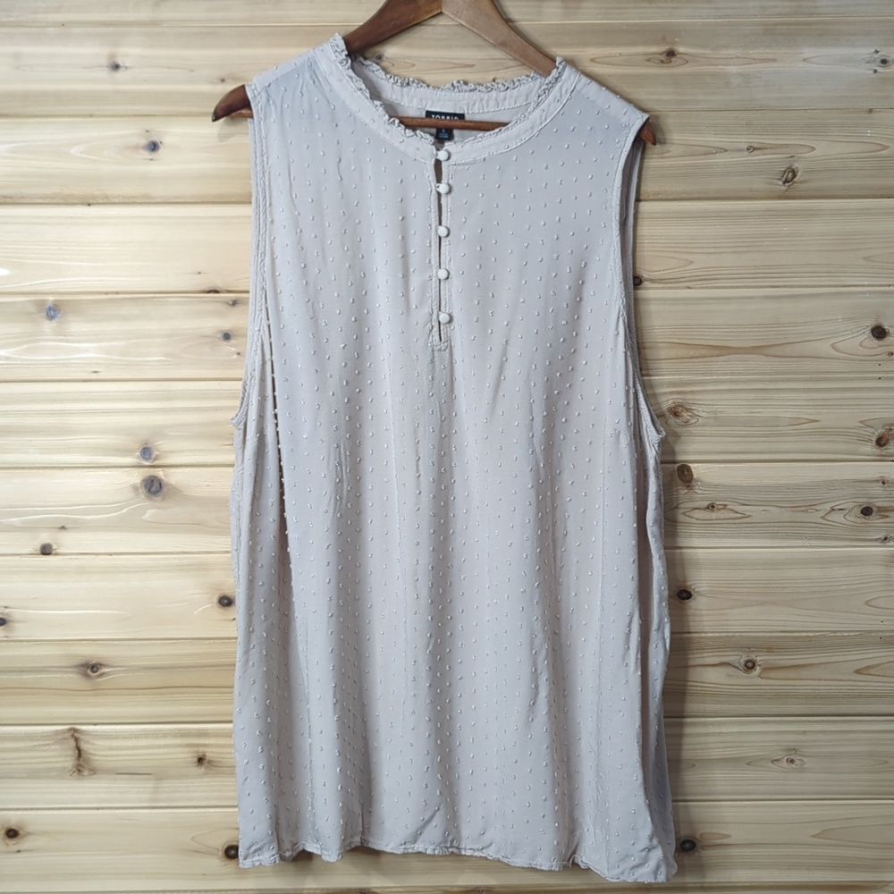 Torrid‎ Top Womens 5 Tan Swiss Dot Tank Top